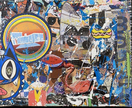 Vive le collages et les fleurs van SEB PAUL MICHEL, Schilderij te koop op Singulart