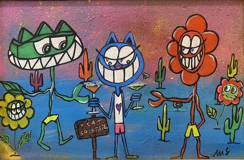 Cat cocktails by SEB PAUL MICHEL, Painting for Sale on Singulart
