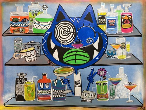 Vive les fleurs et barman von SEB PAUL MICHEL, Malerei kaufen auf Singulart