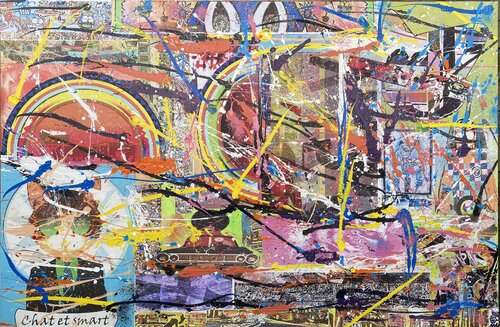 Vive les fleurs, les chats, la peinture et les collages de SEB PAUL MICHEL, Pintura a la venta en Singulart