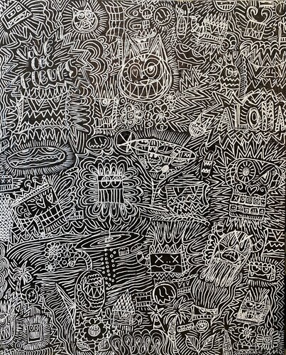 Vive les fleurs, les chats et les cocktails en noir et blanc by SEB PAUL MICHEL, 회화 for Sale on Singulart