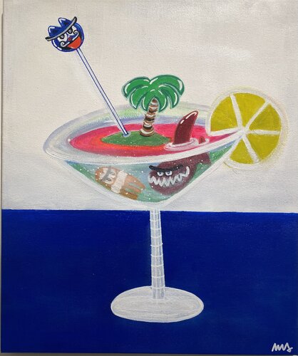 Vive les fleurs, les cocktails et aloha by SEB PAUL MICHEL, Painting for Sale on Singulart