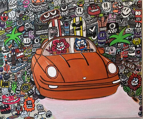 Vive les fleurs en voiture di SEB PAUL MICHEL, Pittura in vendita su Singulart