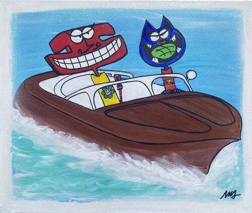 Vve les fleurs en bateau par SEB PAUL MICHEL, Peinture en vente sur Singulart