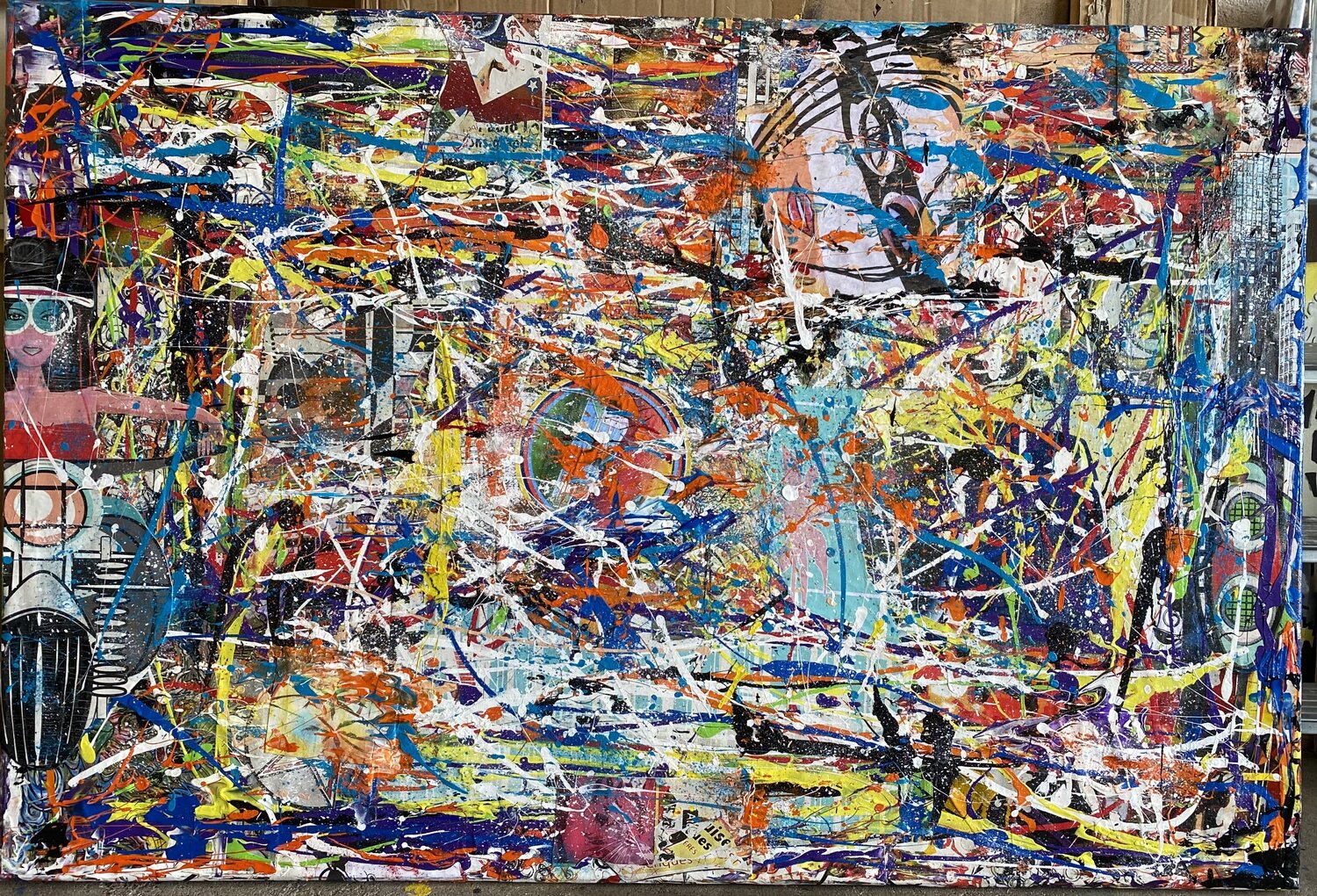 Vive les fleurs, la peinture et les collages SEB PAUL MICHEL Originalgemälde zu verkaufen