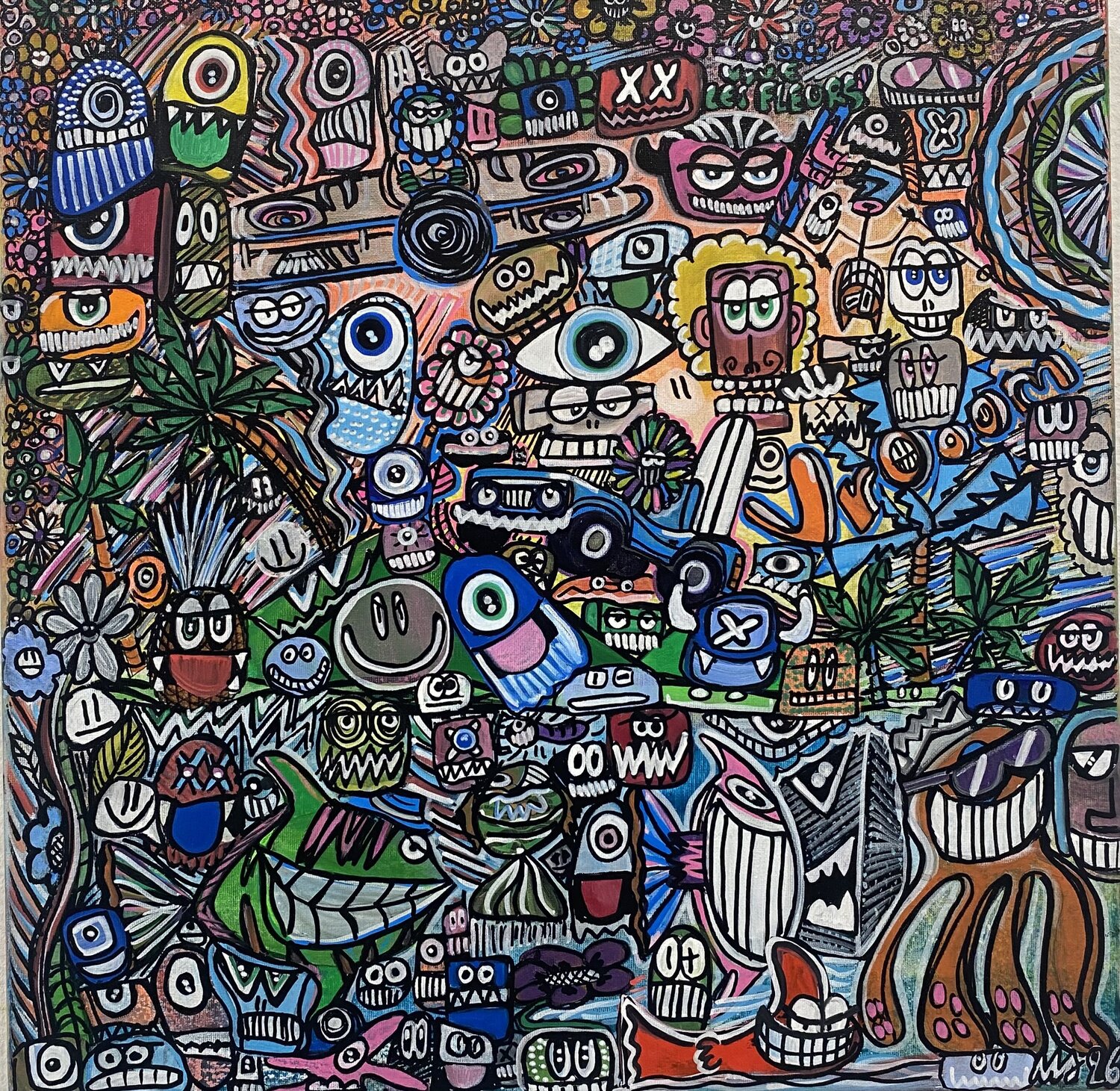Vive les fleurs et les poissons SEB PAUL MICHEL Origineel schilderij te koop