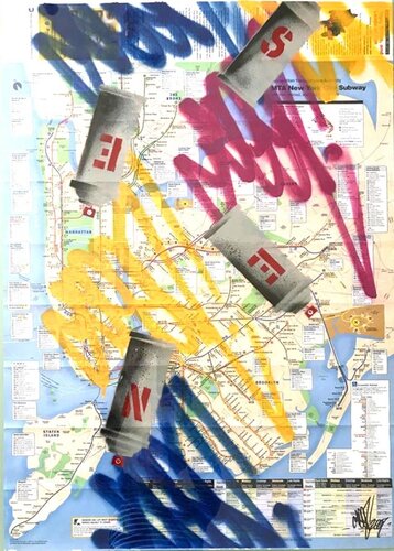 Cans & Tags Map by SEEN, Painting for Sale on Singulart