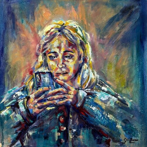 Scrolling through Truth van Grady Zeeman, Schilderij te koop op Singulart