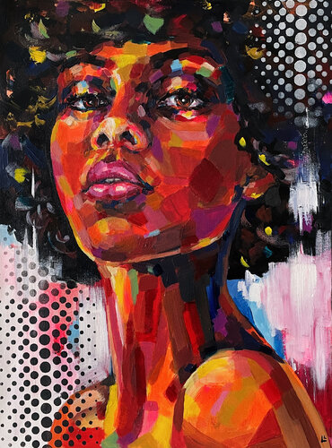 A black woman's magical gaze von Leah Larisa Bunshaft, Malerei kaufen auf Singulart