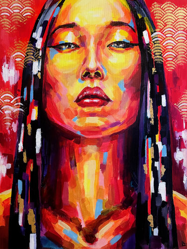 Asian woman's gaze van Leah Larisa Bunshaft, Schilderij te koop op Singulart