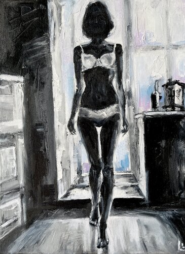 Woman near the window van Leah Larisa Bunshaft, Schilderij te koop op Singulart