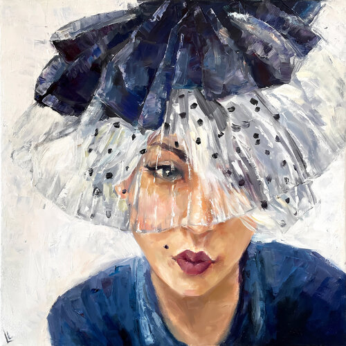 Lady in a hat art, woman portrait painting van Leah Larisa Bunshaft, Schilderij te koop op Singulart