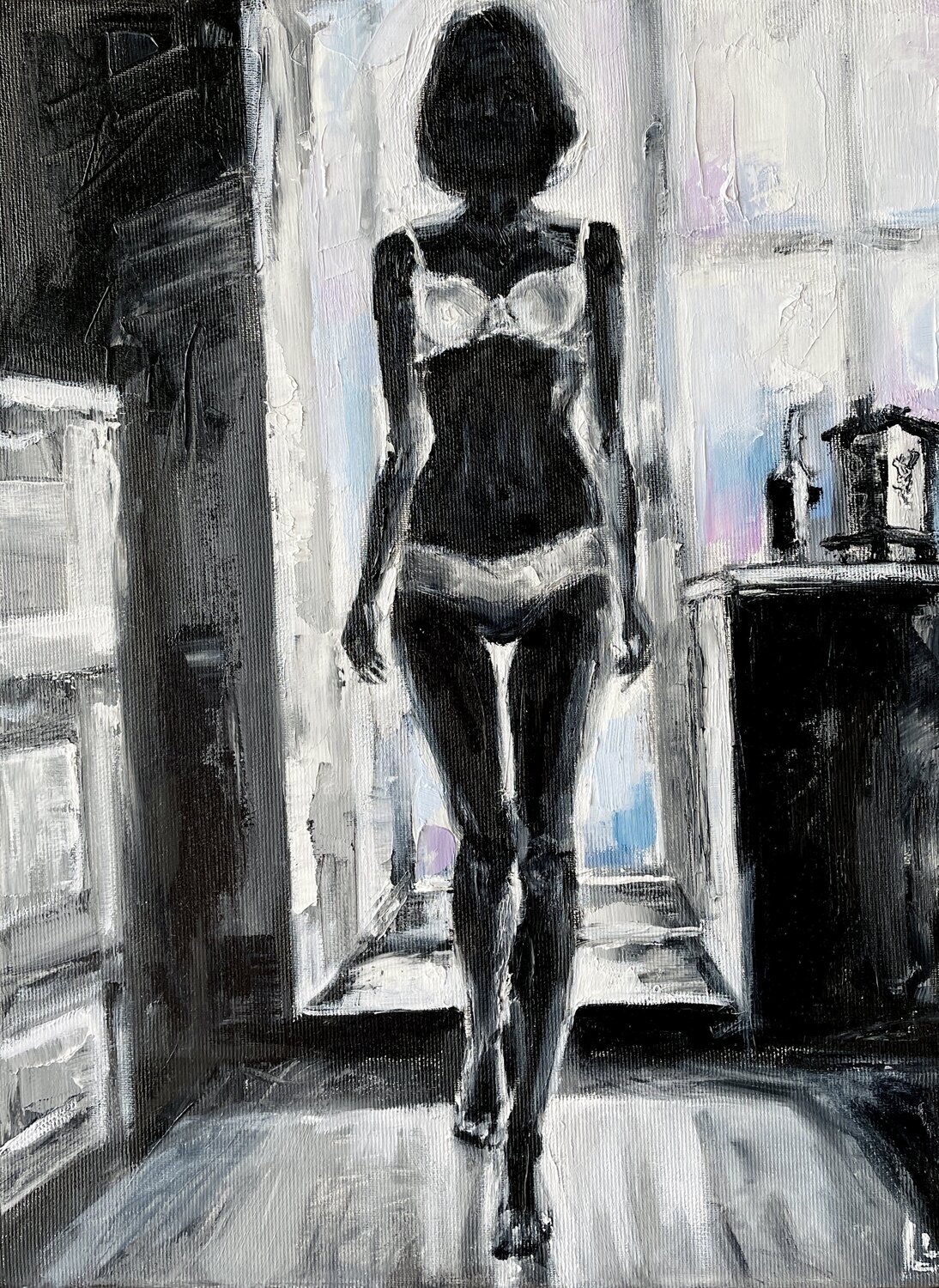 Woman near the window Leah Larisa Bunshaft Originalgemälde zu verkaufen