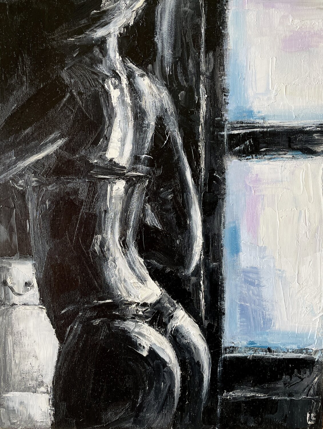 Woman in the window Leah Larisa Bunshaft Originalgemälde zu verkaufen