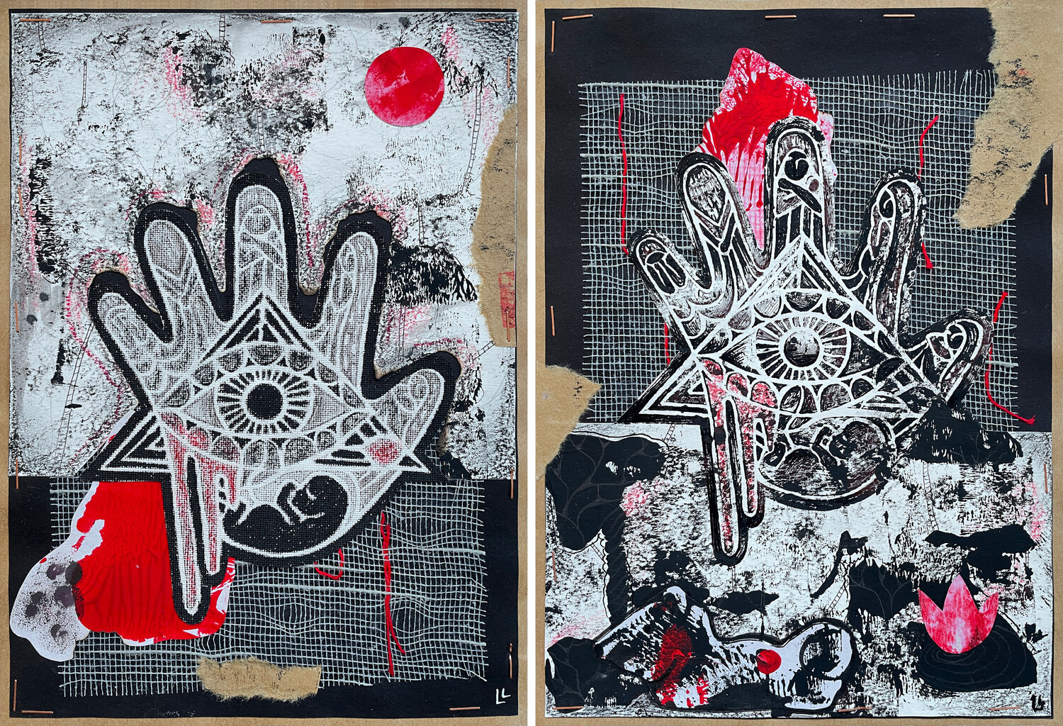 Threads of Displacement 1. Diptych Leah Larisa Bunshaft Origineel schilderij te koop