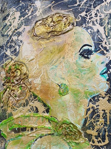 The golden surprise in the night di Ursula Gnech, Pittura in vendita su Singulart