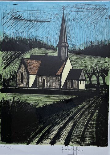 Eglise de Lorceau by Bernard Buffet, 紙面作品 for Sale on Singulart