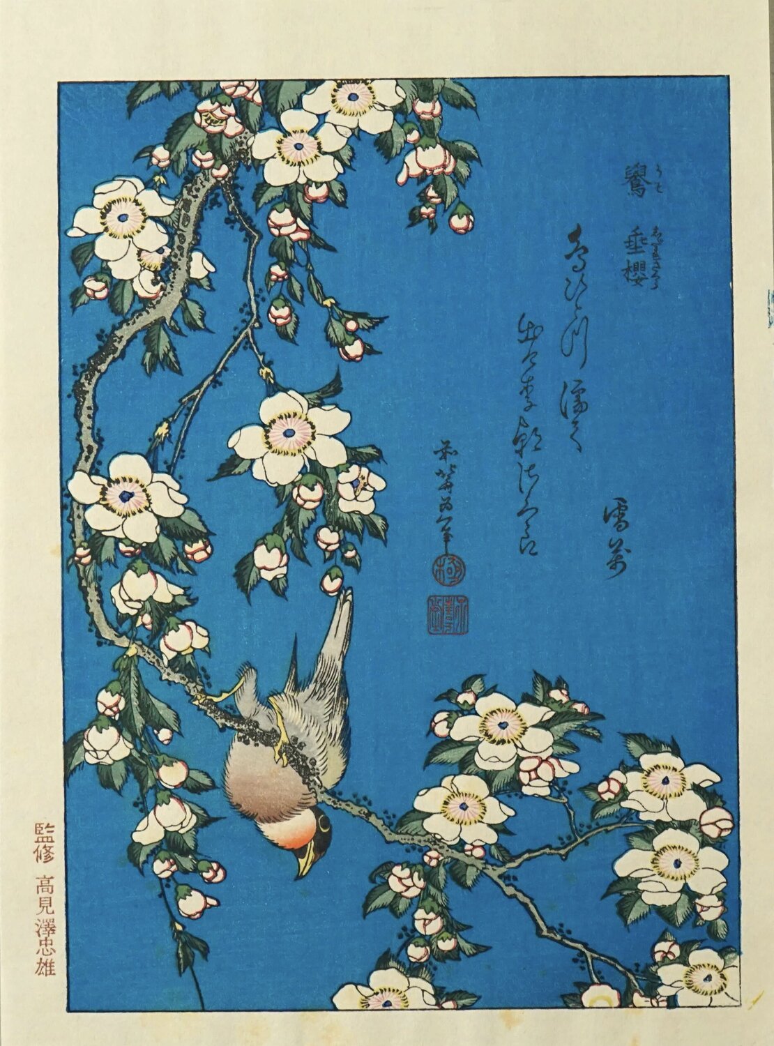 A Ball finch and A Dropping Cherry Tree Katsushika Hokusai Druck zu verkaufen