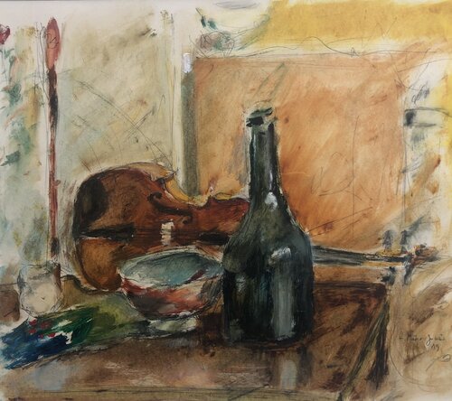 Stillleben mit Geige von Hans Müller-Gutscher, Malerei kaufen auf Singulart