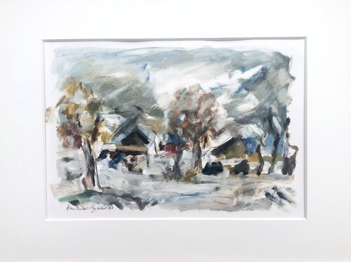 Winterbild mit zwei Häusern di Hans Müller-Gutscher, Pittura in vendita su Singulart