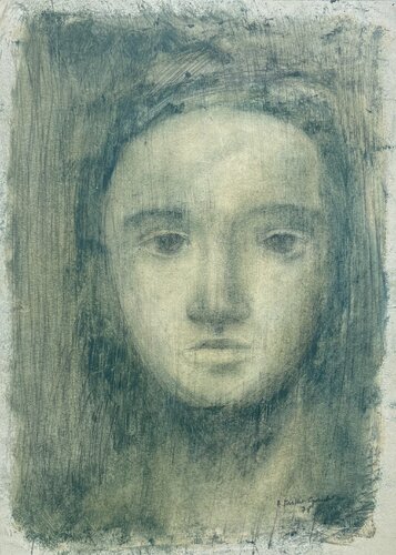 Gesicht,das Fragen stellt par Hans Müller-Gutscher, Peinture en vente sur Singulart