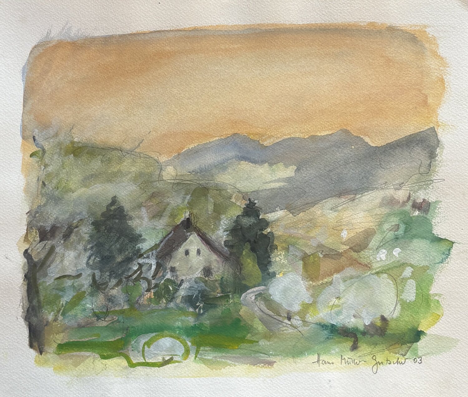 Horenhof im Frühling Hans Müller-Gutscher Werk auf Papier zu verkaufen