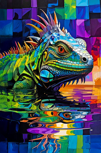 Iguana - Aqua Portraits ET1125-144 by Eugenio Tocchet, Print for Sale on Singulart