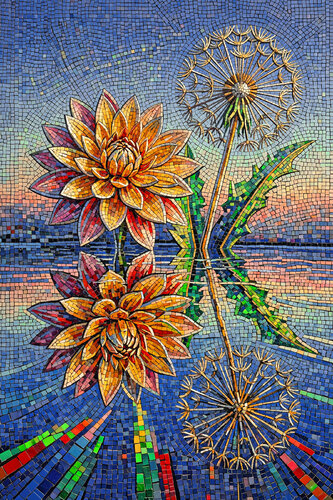 Reflected flowers / Mosaic Harmony ET0426-46 de Eugenio Tocchet, Digital a la venta en Singulart