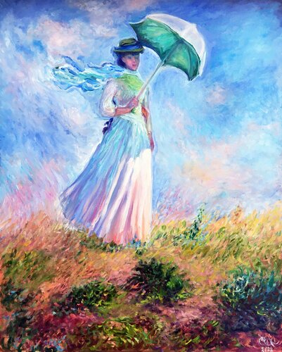 Woman with Umbrella Claude Monet. Oil Reproduction. di Olga Begisheva K., Pittura in vendita su Singulart