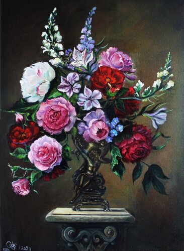 Flowers in a Bronze Vase von Olga Begisheva K., Malerei kaufen auf Singulart