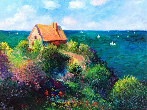 Fisherman's Cottage on the Cliffs at Varengeville by C. Monet. Oil Reproduction von Olga Begisheva K., Malerei kaufen auf Singulart