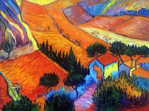 Landscape with House and Ploughman by V. Van Gogh Olga Begisheva K.