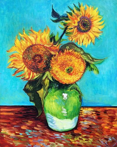 Vase with Three Sunflowers by V. Van Gogh by Olga Begisheva K., Painting for Sale on Singulart
