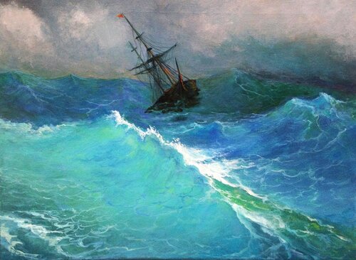 Ship in The Stormy Sea by Ivan Aivazovsky. Canvas art print by Olga Begisheva K., 회화 for Sale on Singulart