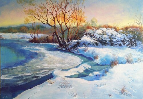 By the River. Winter Landscape. de Olga Begisheva K., Pintura a la venta en Singulart