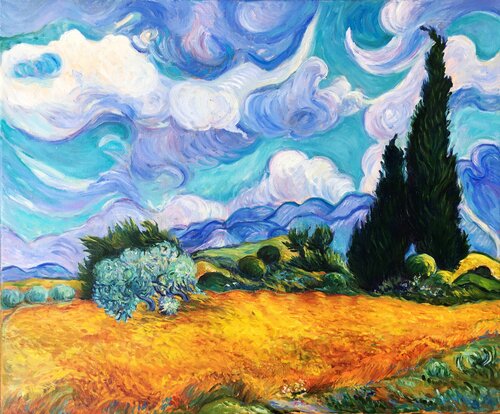 Wheat Field with Cypresses by V. Van Gogh. Oil reproduction von Olga Begisheva K., Malerei kaufen auf Singulart