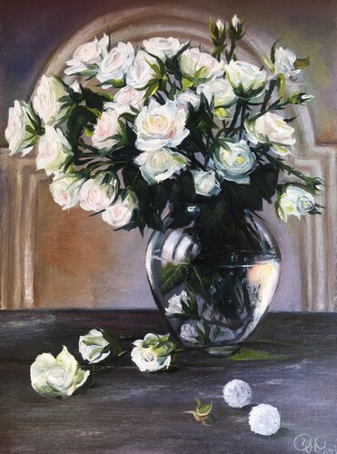 White Roses with Raffaello Sweets von Olga Begisheva K., Malerei kaufen auf Singulart