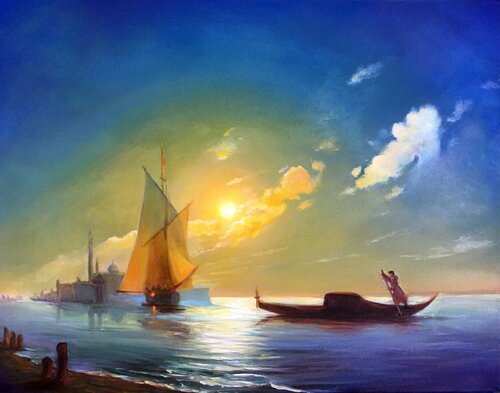 Gondolier on the Sea at Night by Ivan Aivazovsky van Olga Begisheva K., Schilderij te koop op Singulart