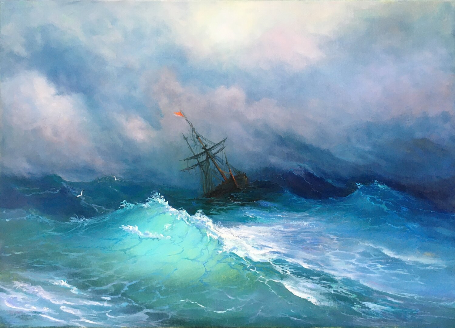 油彩画 オウギバト Ship in The Stormy Sea by Olga Begisheva K. (2025) : Painting Oil