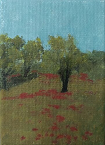 Der Garten und die Mohnblumen di Gulschan Rokzad, Pittura in vendita su Singulart