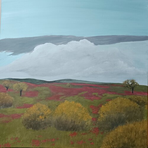 Der Garten und die Mohnblumen van Gulschan Rokzad, Schilderij te koop op Singulart