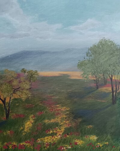 Der Garten und die Mohnblumen am Nachmittag by Gulschan Rokzad, Painting for Sale on Singulart