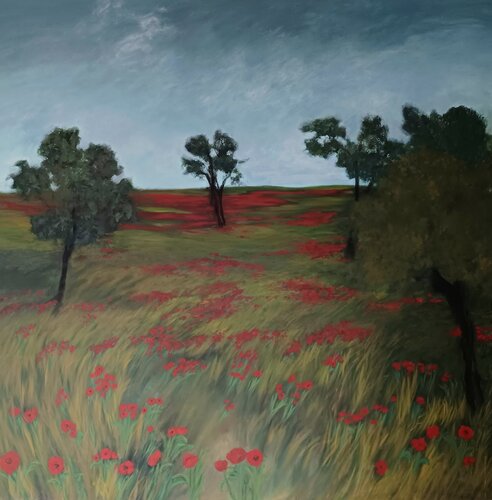 Der Garten und die Mohnblumen par Gulschan Rokzad, Peinture en vente sur Singulart