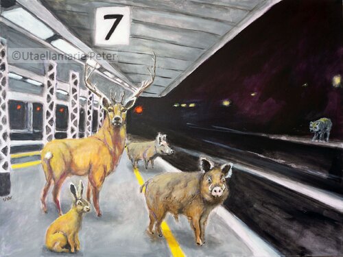Warten auf den Zug by Utaellamarie Peter, Painting for Sale on Singulart
