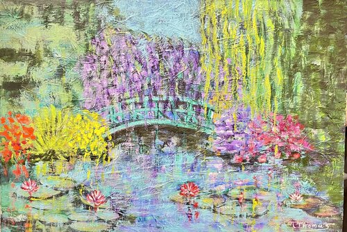 Un panaché de couleurs cher à Monet a Giverny di Noëlla THOMAS, Pittura in vendita su Singulart