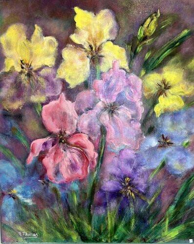 Les iris délicats et majestueux by Noëlla THOMAS, Painting for Sale on Singulart