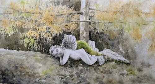 Le repos de l ange by Francoise Schneider, Work on Paper for Sale on Singulart
