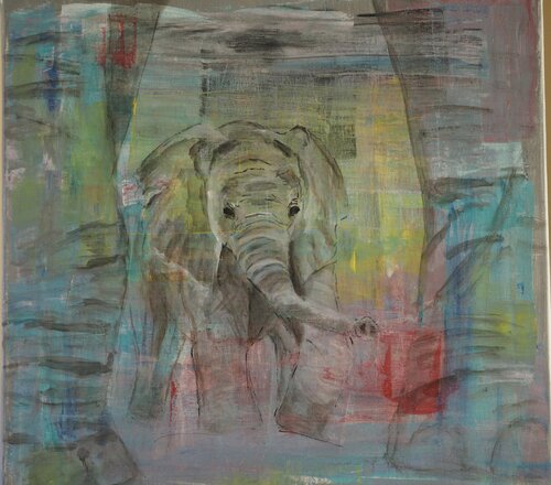 Elefantenbaby van Andrea Philipp-Zankl, Schilderij te koop op Singulart