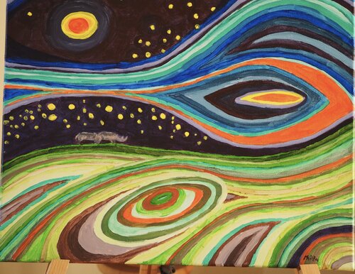 Nashörner in der Nacht von Andrea Philipp-Zankl, Malerei kaufen auf Singulart