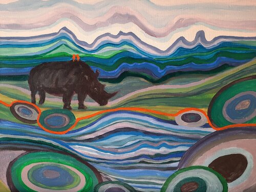 Nashorn am See by Andrea Philipp-Zankl, Painting for Sale on Singulart